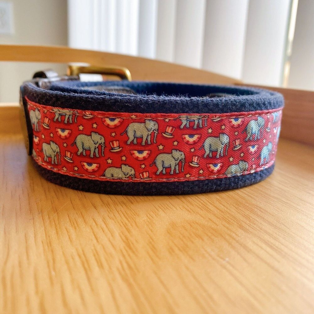 Vineyard Vines Mens Sz 32 Brass Buckle Patriotic USA Republic Elephant Flag Belt